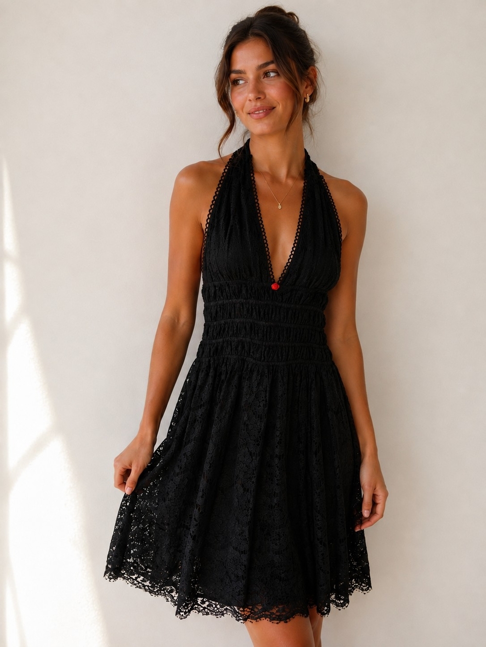Monteau Black Lace Halter Midi Dress